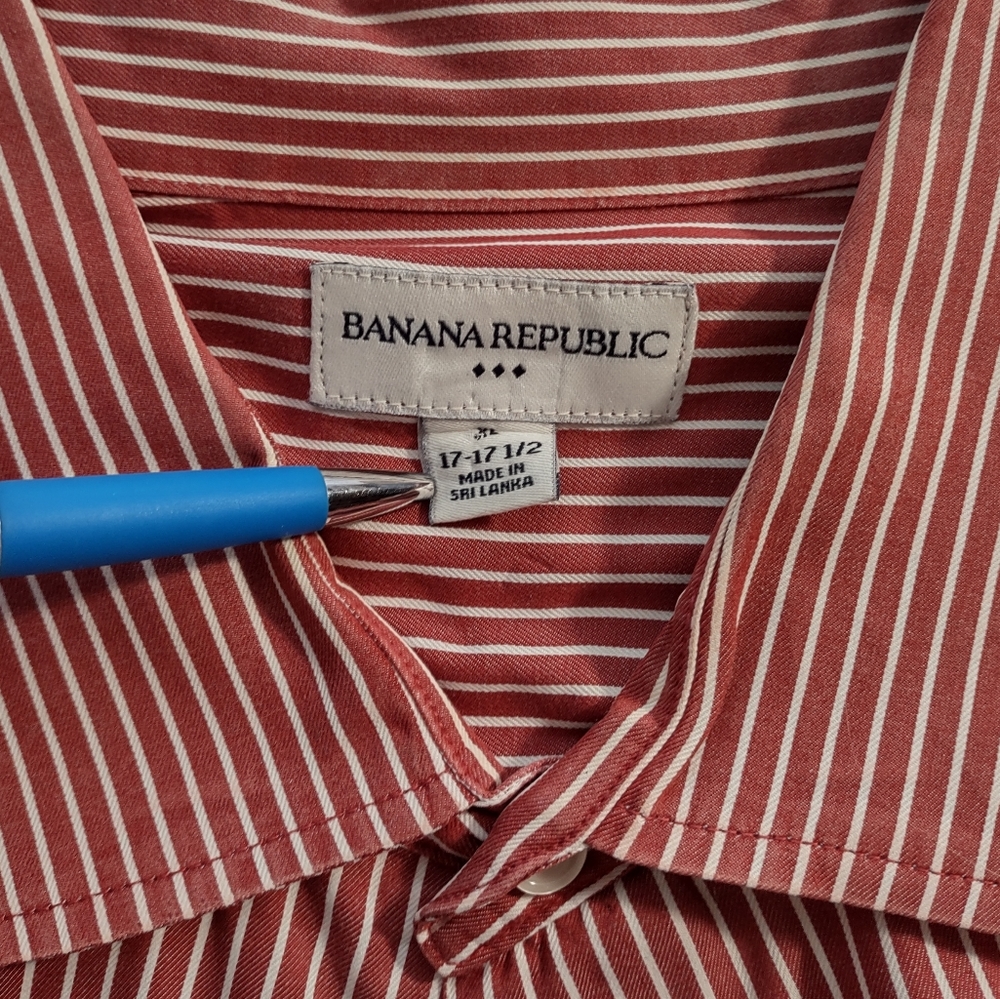 🔴5/$10 Banana Republic red stripe dress shirt XL - Picture 3 of 5